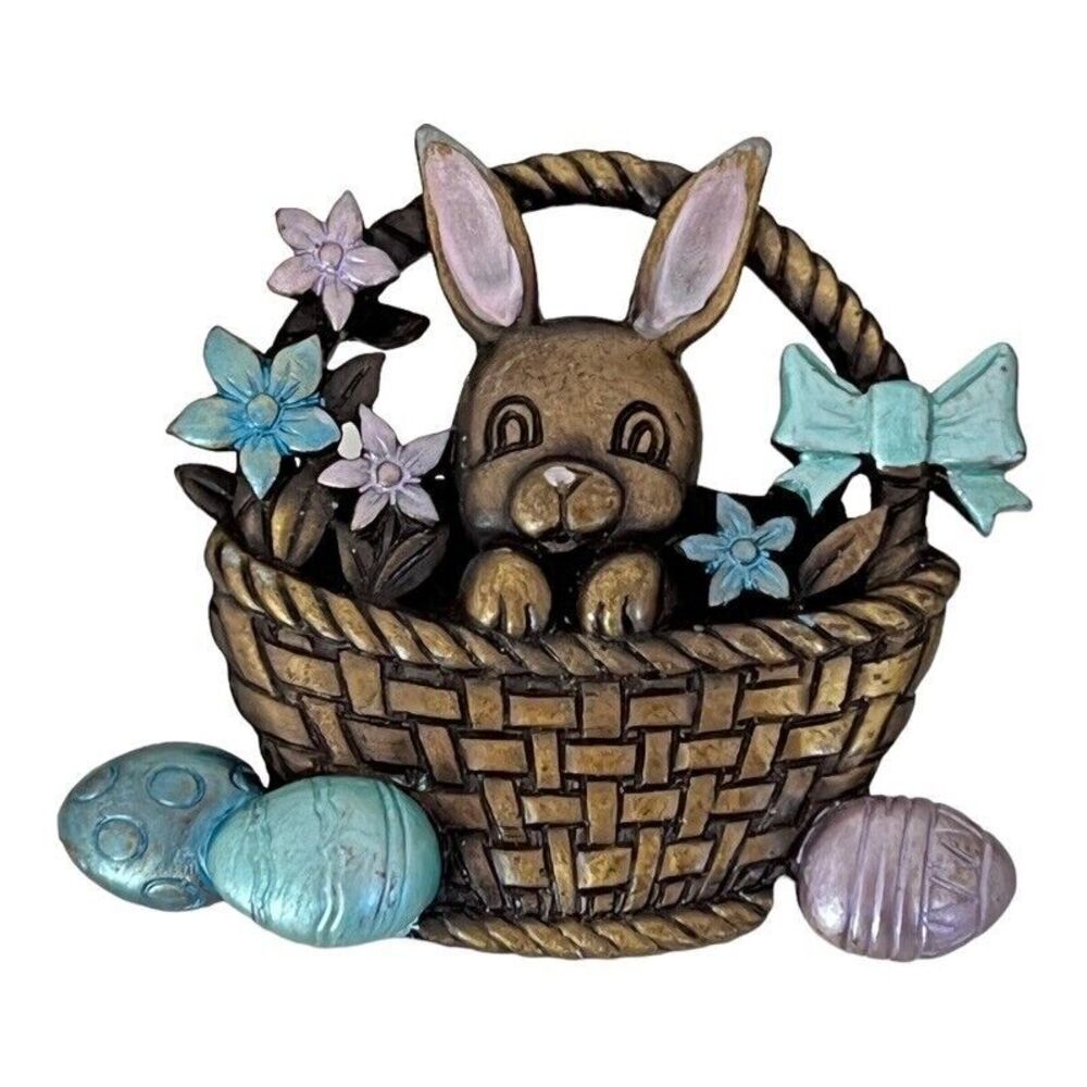 Vintage 1980s Easter Bunny Basket Brooch Enamel Figural Pin - 6W